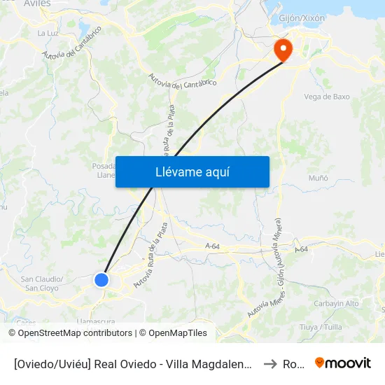 [Oviedo/Uviéu]  Real Oviedo - Villa Magdalena [Cta 02065] to Roces map
