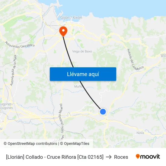 [Llorián]  Collado - Cruce Riñora [Cta 02165] to Roces map