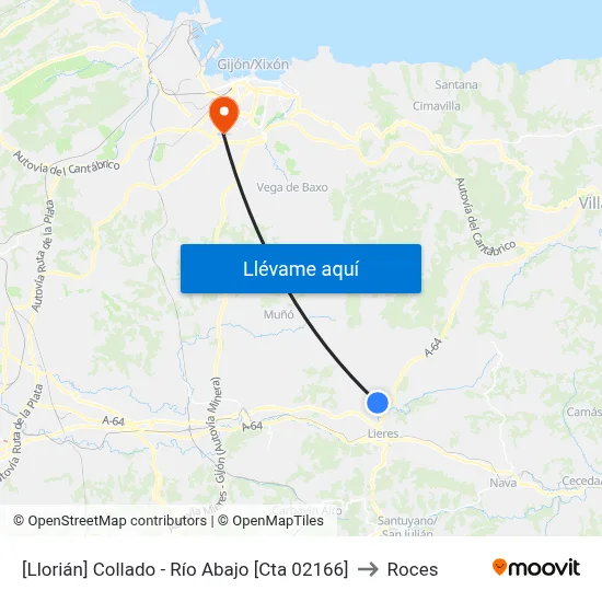 [Llorián]  Collado - Río Abajo [Cta 02166] to Roces map