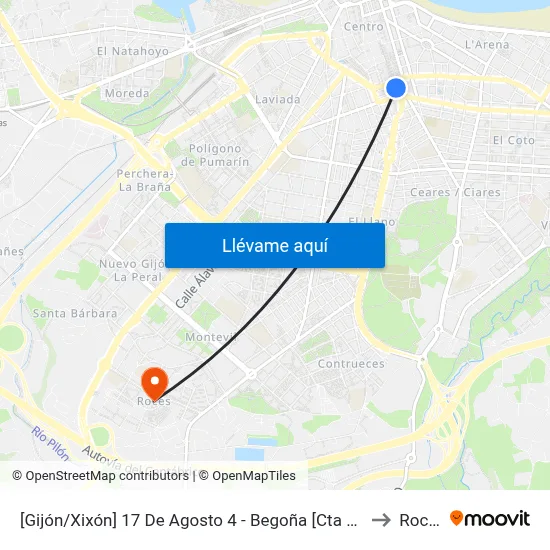 [Gijón/Xixón]  17 De Agosto 4 - Begoña [Cta 02552] to Roces map