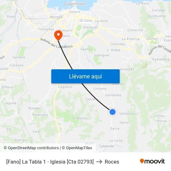 [Fano]  La Tabla 1 - Iglesia [Cta 02793] to Roces map