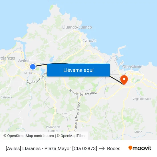 [Avilés]  Llaranes - Plaza Mayor [Cta 02873] to Roces map