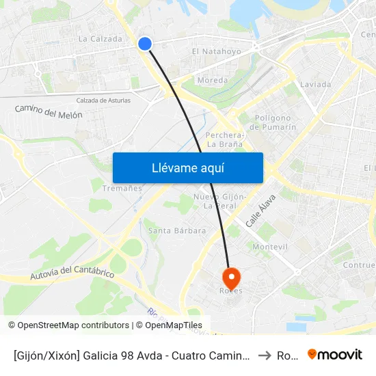 [Gijón/Xixón]  Galicia 98 Avda - Cuatro Caminos [Cta 03061] to Roces map