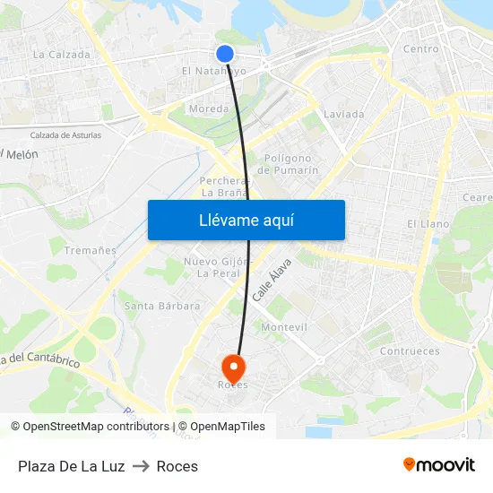 Plaza De La Luz to Roces map