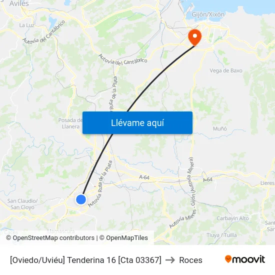 [Oviedo/Uviéu]  Tenderina 16 [Cta 03367] to Roces map