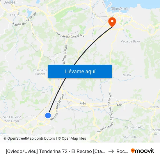 [Oviedo/Uviéu]  Tenderina 72 - El Recreo [Cta 03368] to Roces map