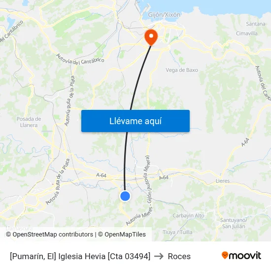 [Pumarín, El]  Iglesia Hevia [Cta 03494] to Roces map