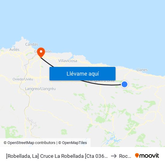 [Robellada, La]  Cruce La Robellada [Cta 03641] to Roces map