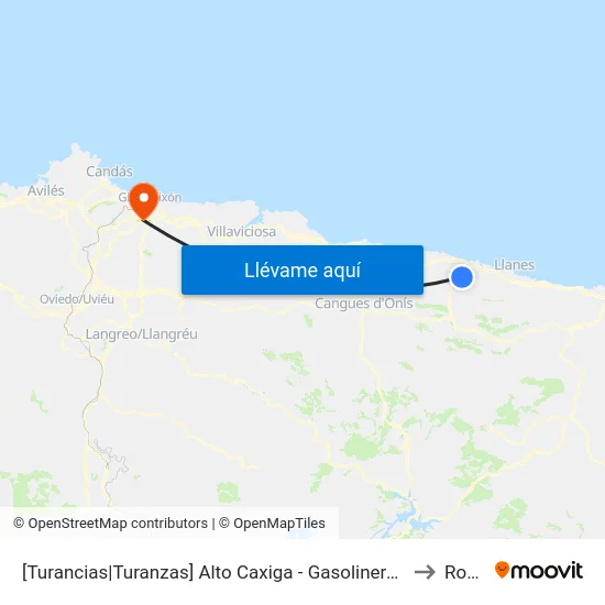 [Turancias|Turanzas]  Alto Caxiga - Gasolinera [Cta 03793] to Roces map