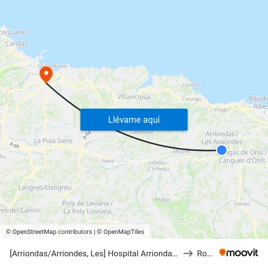 [Arriondas/Arriondes, Les]  Hospital Arriondas [Cta 03833] to Roces map