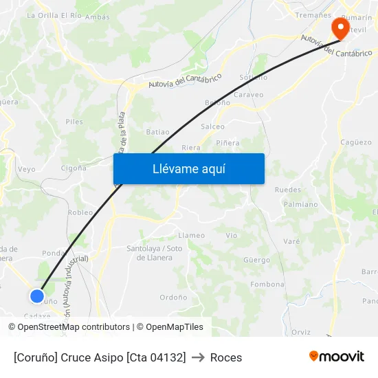 [Coruño]  Cruce Asipo [Cta 04132] to Roces map