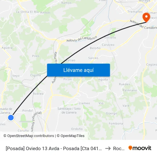 [Posada]  Oviedo 13 Avda - Posada [Cta 04134] to Roces map