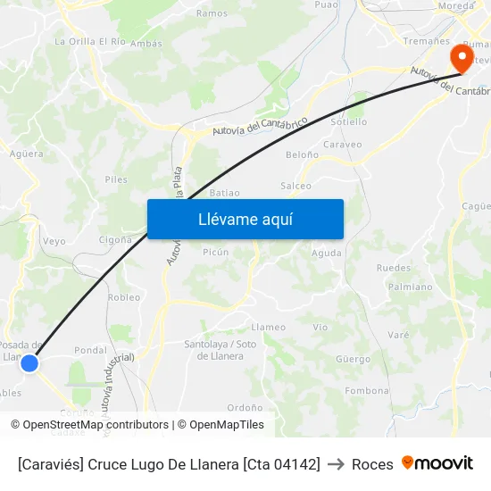 [Caraviés]  Cruce Lugo De Llanera [Cta 04142] to Roces map