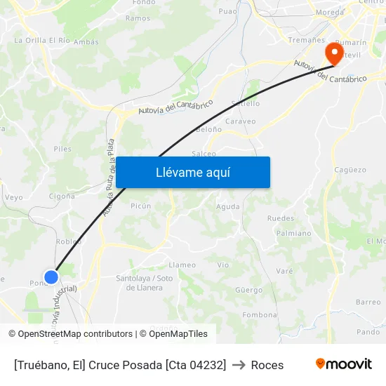 [Truébano, El]  Cruce Posada [Cta 04232] to Roces map