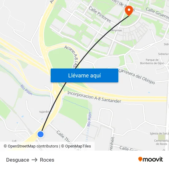 Desguace to Roces map