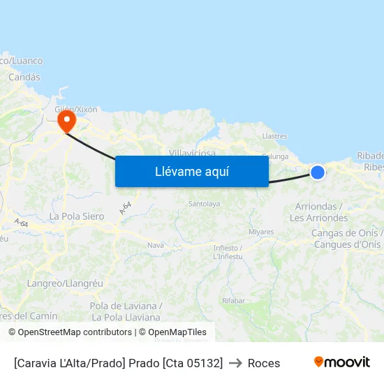 [Caravia L'Alta/Prado]  Prado [Cta 05132] to Roces map