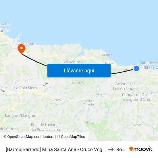 [Barréu|Barredo]  Mina Santa Ana - Cruce Vega [Cta 05146] to Roces map