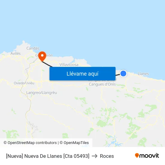 [Nueva]  Nueva De Llanes [Cta 05493] to Roces map