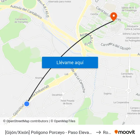 [Gijón/Xixón]  Polígono Porceyo - Paso Elevado [Cta 05500] to Roces map