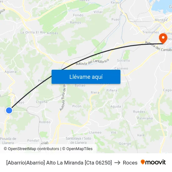 [Abarrío|Abarrio]  Alto La Miranda [Cta 06250] to Roces map
