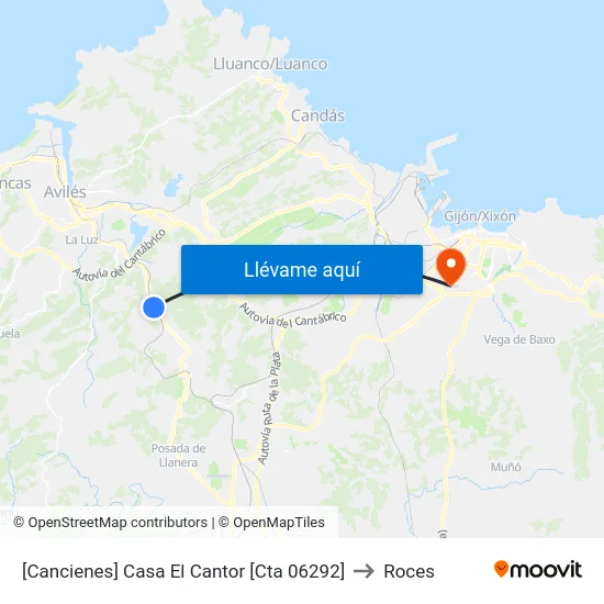 [Cancienes]  Casa El Cantor [Cta 06292] to Roces map