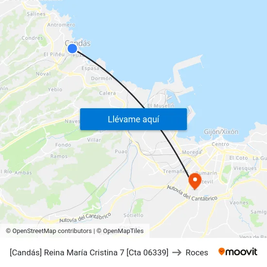 [Candás]  Reina María Cristina 7 [Cta 06339] to Roces map