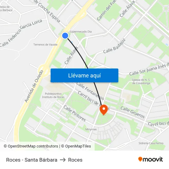 Roces - Santa Bárbara to Roces map