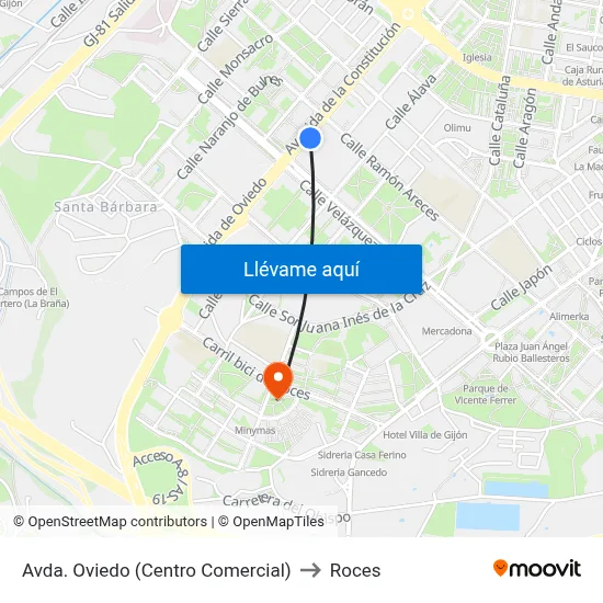 Avda. Oviedo (Centro Comercial) to Roces map