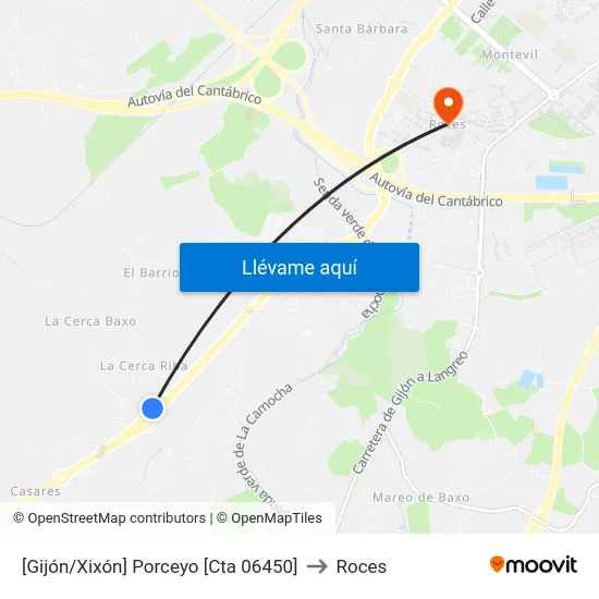 [Gijón/Xixón]  Porceyo [Cta 06450] to Roces map