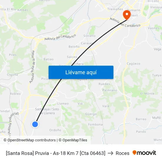 [Santa Rosa]  Pruvia - As-18 Km 7 [Cta 06463] to Roces map