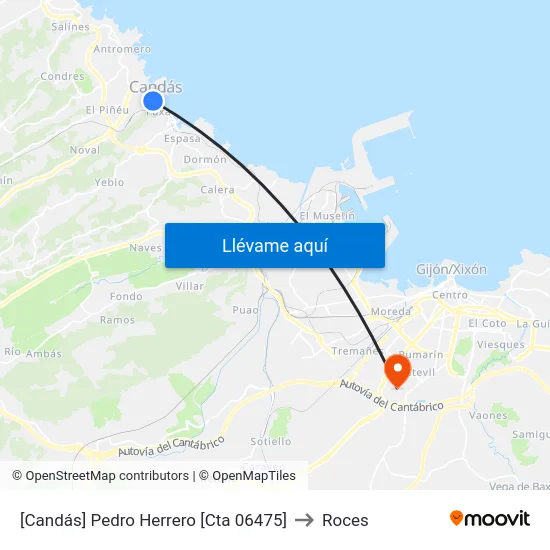 [Candás]  Pedro Herrero [Cta 06475] to Roces map