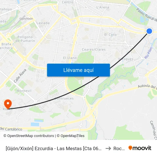 [Gijón/Xixón]  Ezcurdia - Las Mestas [Cta 06580] to Roces map