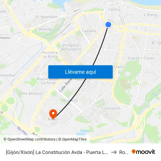 [Gijón/Xixón]  La Constitución Avda - Puerta La Villa [Cta 06838] to Roces map