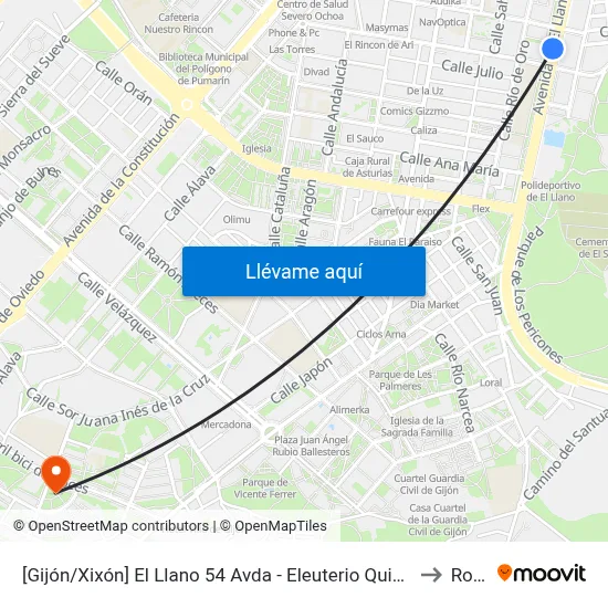 [Gijón/Xixón]  El Llano 54 Avda - Eleuterio Quintanilla [Cta 06857] to Roces map