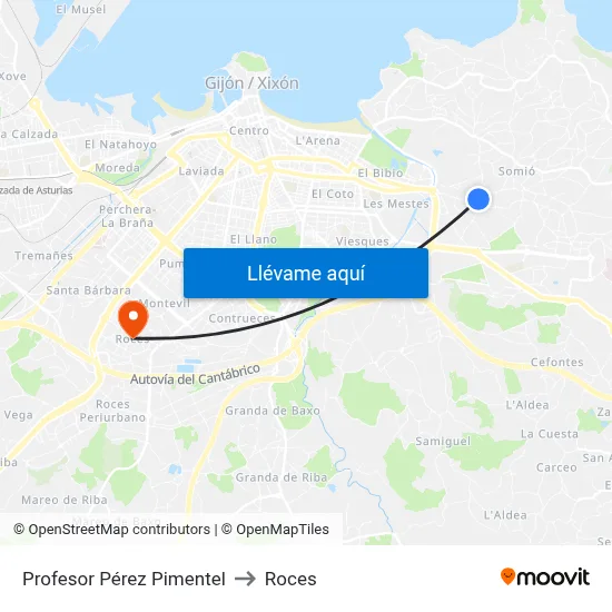 Profesor Pérez Pimentel to Roces map