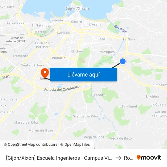 [Gijón/Xixón]  Escuela Ingenieros - Campus Viesques [Cta 06903] to Roces map