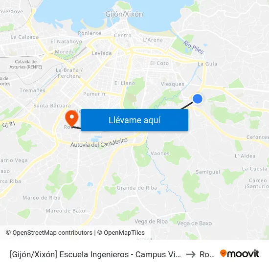 [Gijón/Xixón]  Escuela Ingenieros - Campus Viesques [Cta 06904] to Roces map