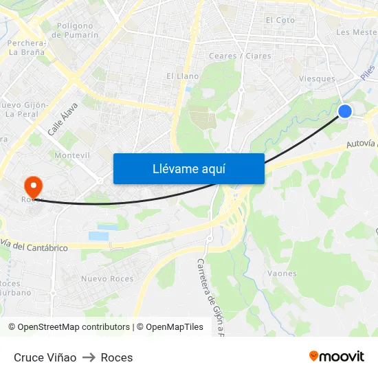 Cruce Viñao to Roces map