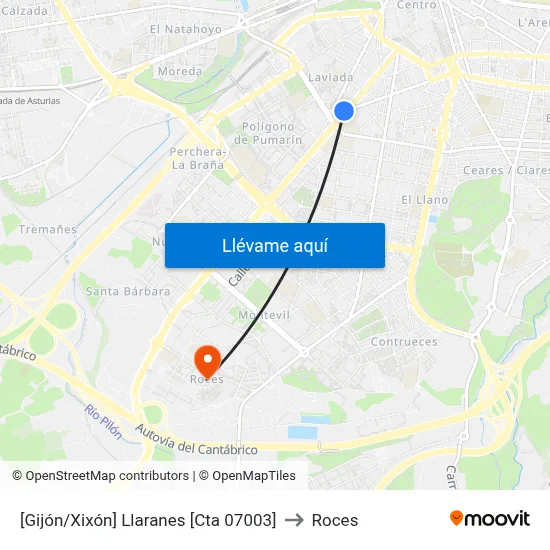 [Gijón/Xixón]  Llaranes [Cta 07003] to Roces map