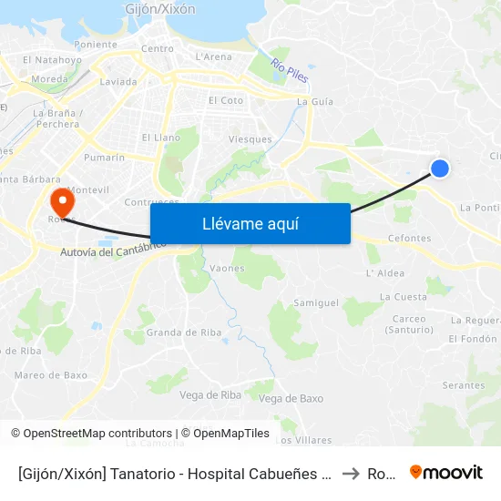 [Gijón/Xixón]  Tanatorio - Hospital Cabueñes [Cta 07008] to Roces map