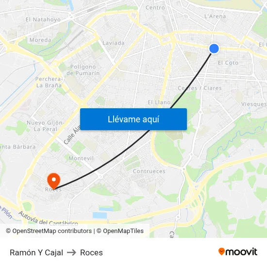 Ramón Y Cajal to Roces map
