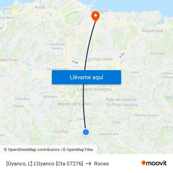 [Oyanco, L']  L'Oyanco [Cta 07276] to Roces map