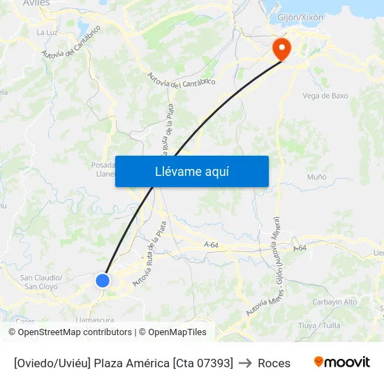 [Oviedo/Uviéu]  Plaza América [Cta 07393] to Roces map