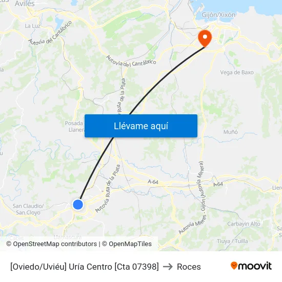 [Oviedo/Uviéu]  Uría Centro [Cta 07398] to Roces map