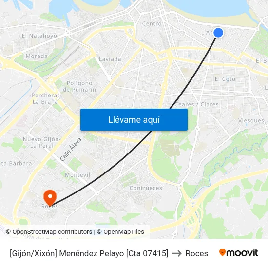[Gijón/Xixón]  Menéndez Pelayo [Cta 07415] to Roces map