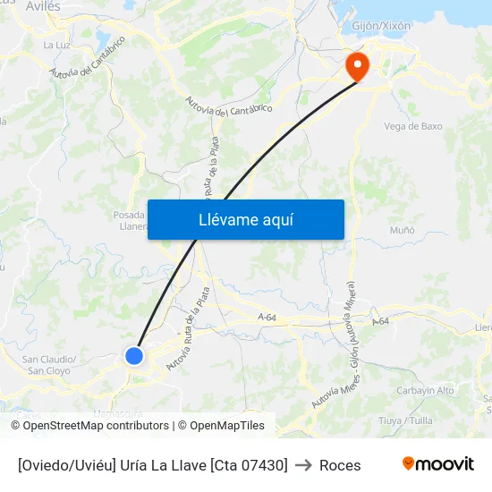 [Oviedo/Uviéu]  Uría La Llave [Cta 07430] to Roces map