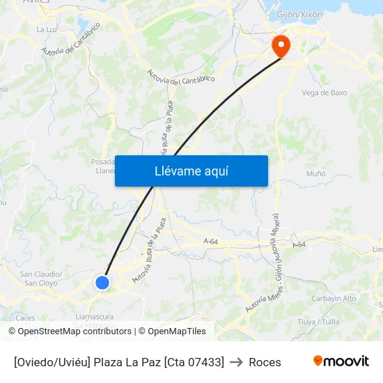 [Oviedo/Uviéu]  Plaza La Paz [Cta 07433] to Roces map