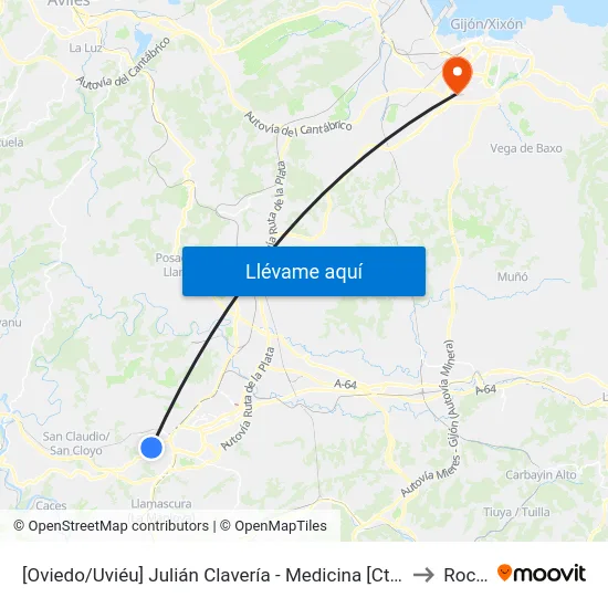 [Oviedo/Uviéu]  Julián Clavería - Medicina [Cta 07475] to Roces map