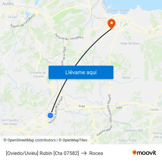 [Oviedo/Uviéu]  Rubín [Cta 07582] to Roces map
