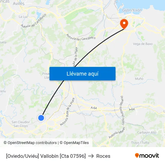 [Oviedo/Uviéu]  Vallobín [Cta 07596] to Roces map